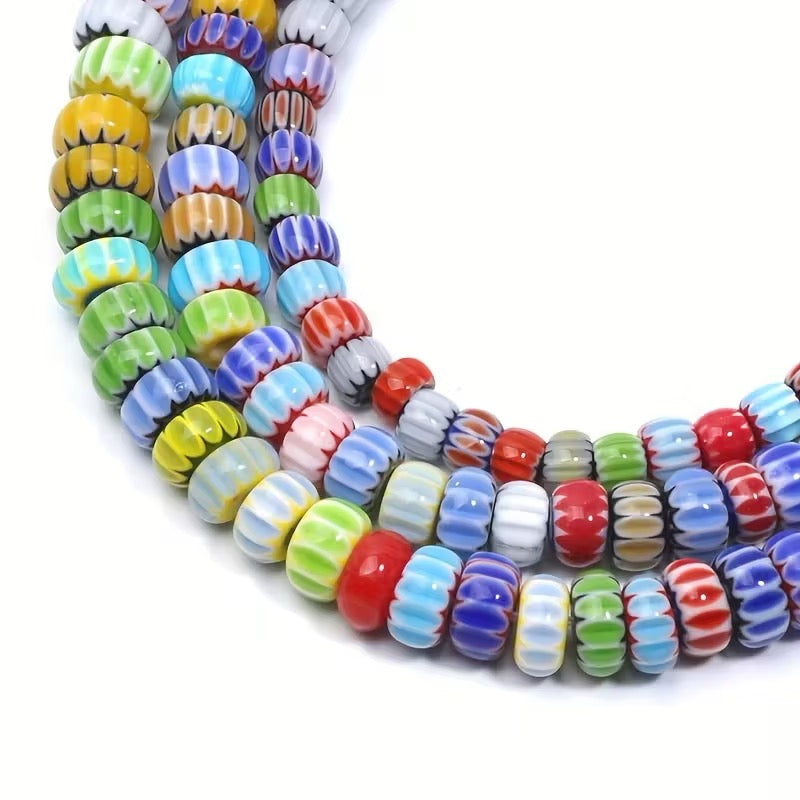 GLASS RONDELLE STRIPED 7MM ABOUT 100 BEADS PER 1 STRAND