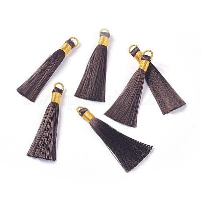 TASSEL 80MM COCONUT BROWN  NYLON WITH GOLD PLATED BAIL 1 PC