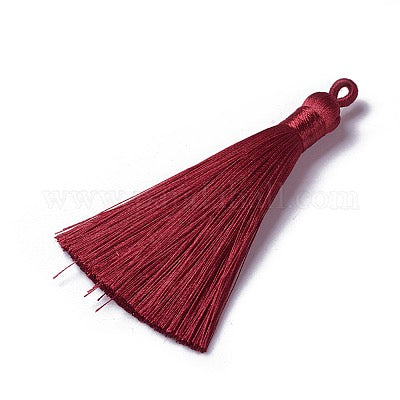 TASSEL 80MM DARK RED NYLON WITH GOLD PLATED BAIL  2 PC