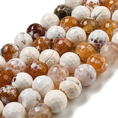 FIRE CRACKLE AGATE 12MM ROUND CHOCOLATE CREAM ABOUT 31 BEADS PER 1 STRAND