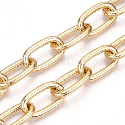 ALUMINUM CHAIN CABLE LINKS 27X15MM LIGHT GOLD SOLD PER FOOT