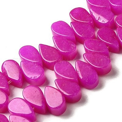 WHITE JADE 10X5MM TEARDROP MAGENTA ABOUT 40-48 BEADS PER 1 STRAND