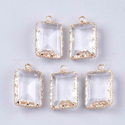 GLASS PENDANT23X14MM RECTANGULAR GOLD PLATED FRAME 1 PC