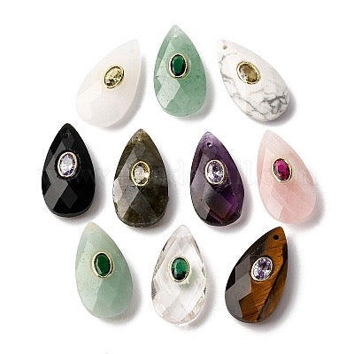 GEMSTONE PENDANT TEARDROP WITH CUBIC ZIRCONIA MICROPAVE INSERTS 1 PC