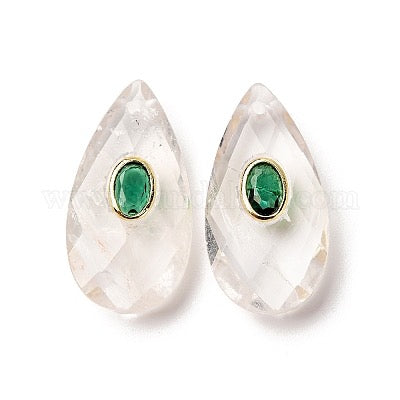 PENDANT TEARDROP QUARTZ CRYSTAL WITH PAVE CUBIC ZIRCONIA GOLD PLATE 1PC