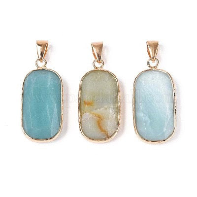 PENDANT AMAZONITE 30X14MM FACETED RECTANGLE GOLD PLATE BAIL 1 PC