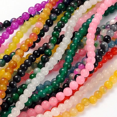JADE 4MM ROUND COLOR MIX ABOUT 92 BEADS PER 1 STRAND