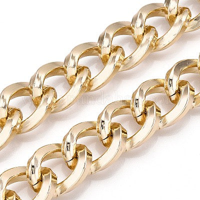 ALUMINUM CHAIN CURB FLAT TWIST LIGHT GOLD LINKS 20X15MM SOLD PER FOOT