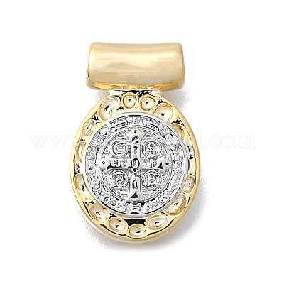PENDANT GOLD PLATED 18KT PLATINUM MEDAL SAINT BENEDICT WITH GOLDEN BAIL 1 PC