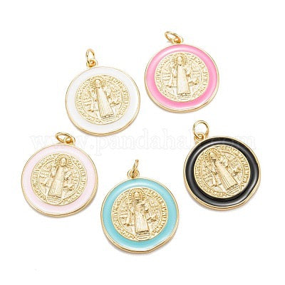 CHARM MEDAL SAINT BENEDICT GOLD PLATE 18KT 23MM MIXED COLOR BORDERS 1 PC