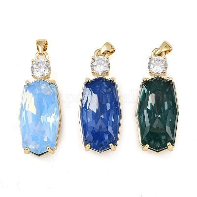 PENDANT BLUE GLASS WITH CUBIC ZIRCONIA GOLD PLATED 18KT 33X13MM 1 PC