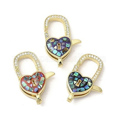 LOBSTER CLASP ENAMEL AND SHELL HEART GOLD PLATED 18 KT 1 PC