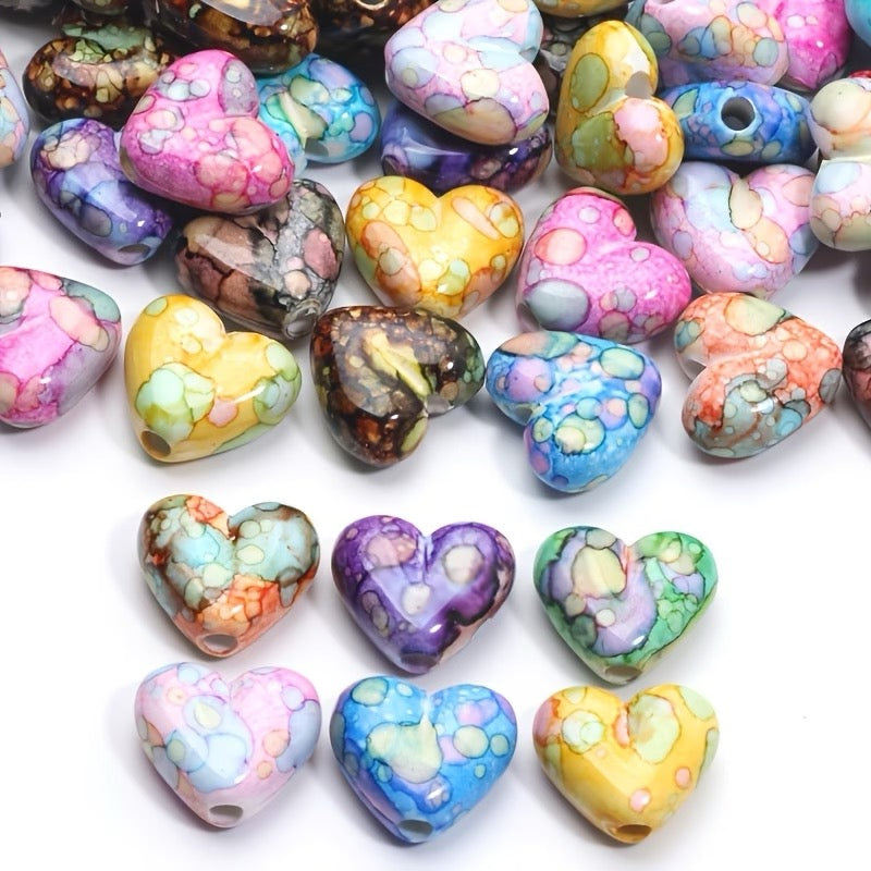 CERAMIC HEART BEADS WATERCOLOR DESIGN 5 PC