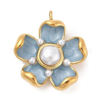 PENDANT FLOWER ENAMEL STAINLESS STEEL GOLD PLATE 18KT 3 COLORS