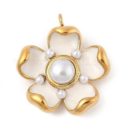 PENDANT FLOWER ENAMEL STAINLESS STEEL GOLD PLATE 18KT 3 COLORS