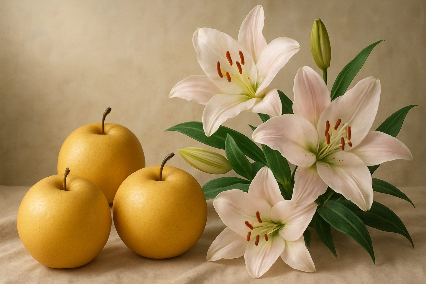 ASIAN PEARS AND LILIES