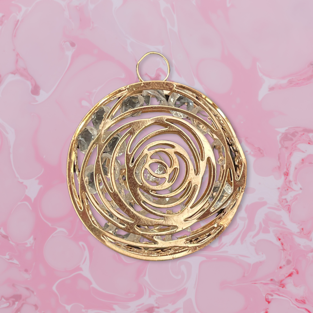 PENDANT ROUND ROSE GOLD FILIGREE WITH CAGED RHINESTONES 48MM 1 PC