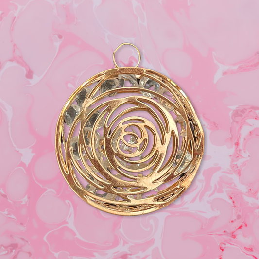 PENDANT ROUND ROSE GOLD FILIGREE WITH CAGED RHINESTONES 48MM 1 PC