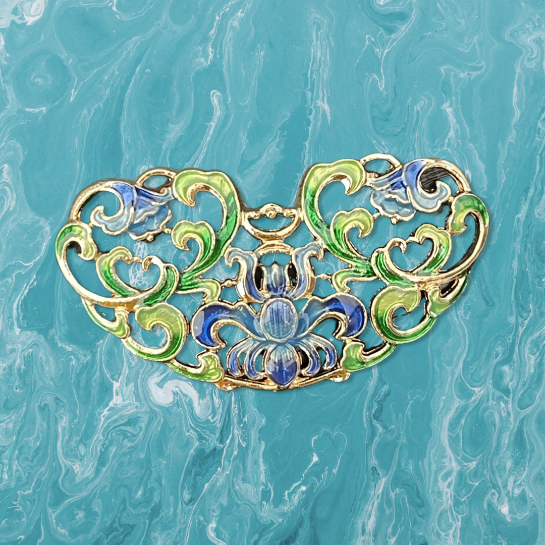 PENDANT FILIGREE ENAMEL FLOWERS BLUE GREEN 57 MM 1 PC