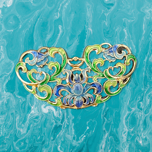 PENDANT FILIGREE ENAMEL FLOWERS BLUE GREEN 57 MM 1 PC