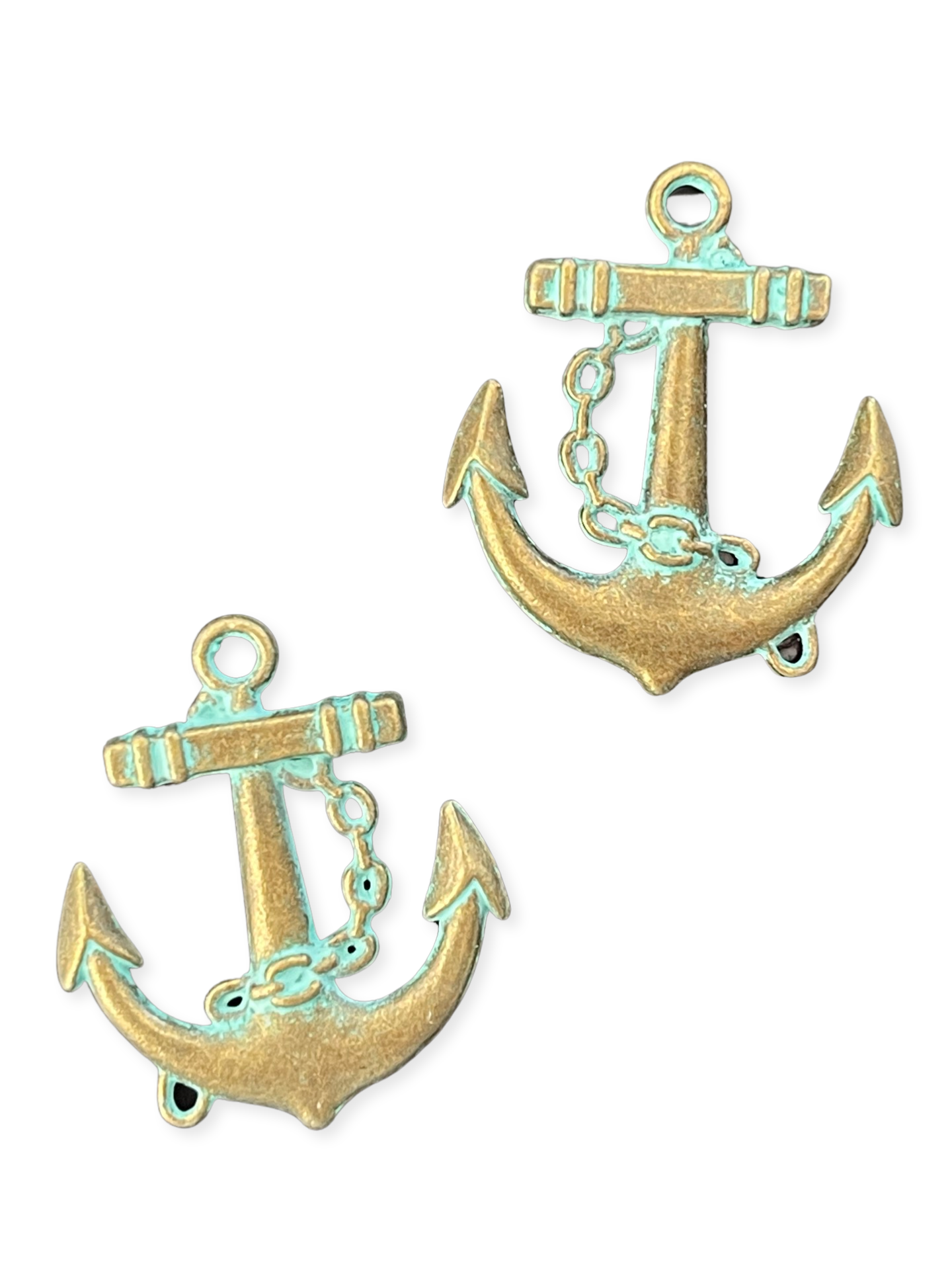 PENDANT ANCHOR ANTIQUE GOLD GREEN PATINA 31MM 2 PC