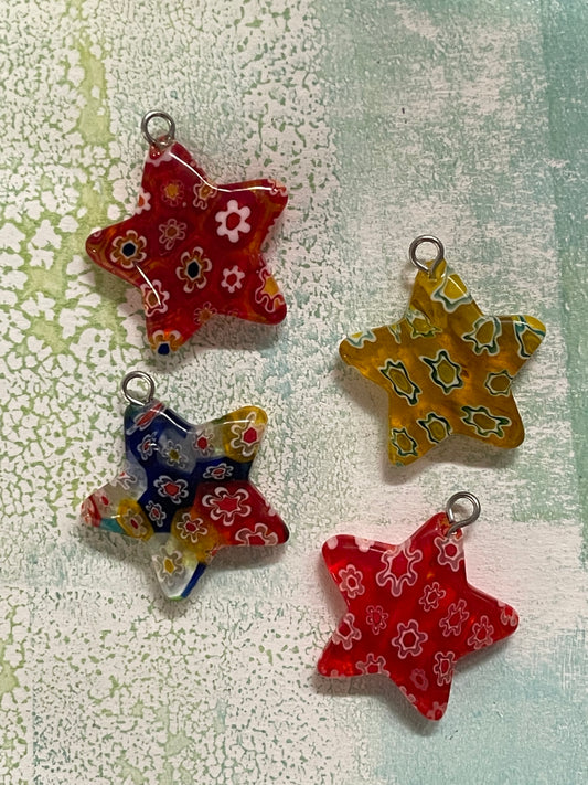 PENDANT STAR MILLEFIORE 25MM COLOR MIX 4 PC