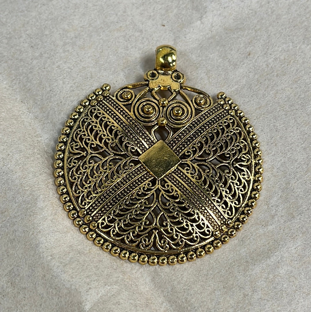 PENDANT 71MM ROUND TIBETAN ANTIQUE GOLD