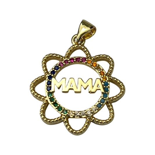 PENDANT MAMA  SUN SHAPE GP18 KT  CON ZIRCONIAS MULTI.  1 PC