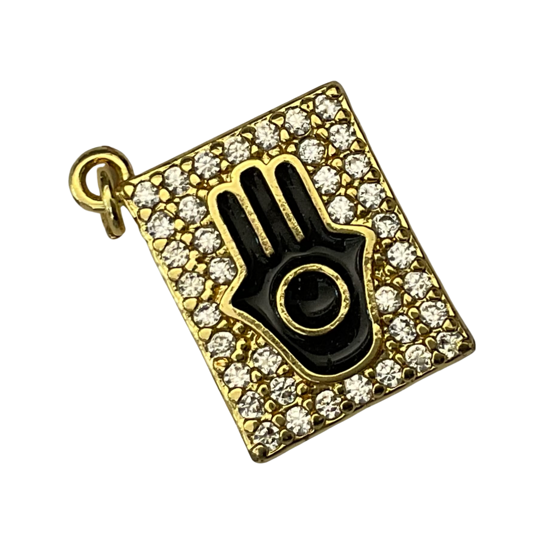 CHARM RECTANGULAR GP 18KT HAMSA PAVE