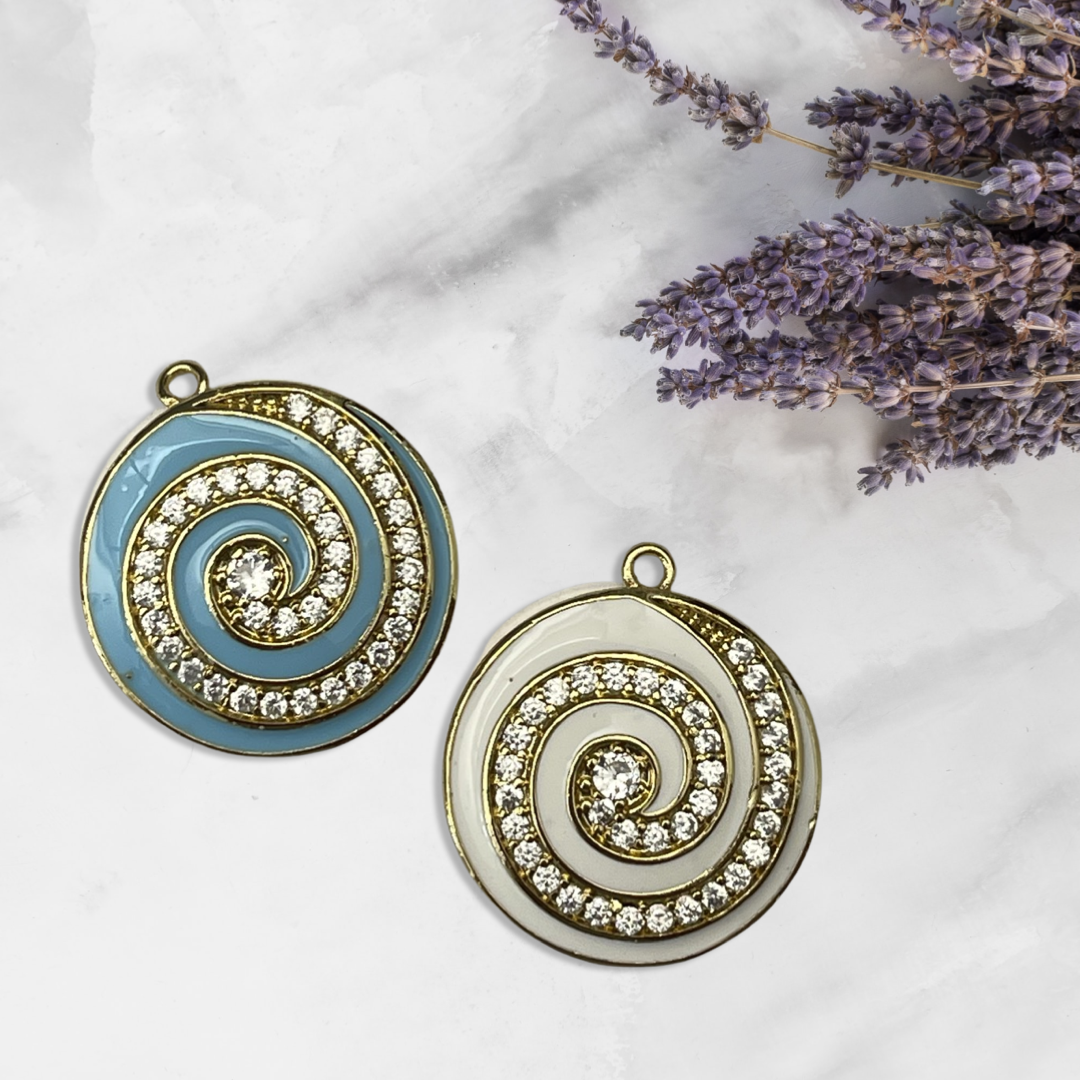 PENDANT ROUND PAVE ENAMEL SPIRAL 24MM  1PC