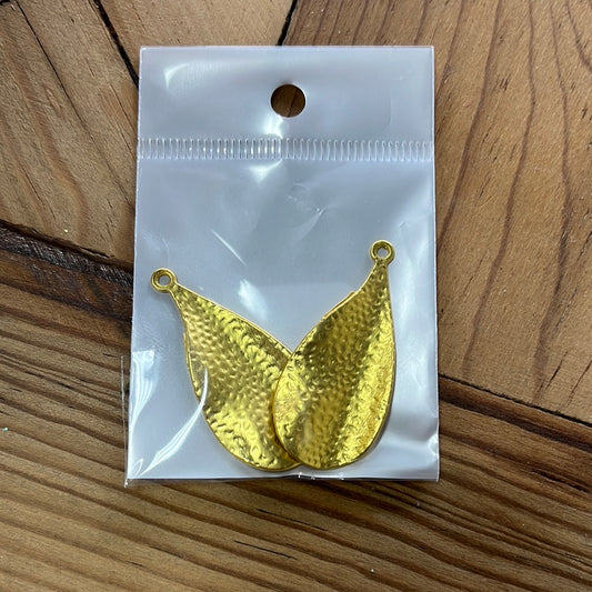 PENDANT TEARDROP MATTE GLD HAMMERED