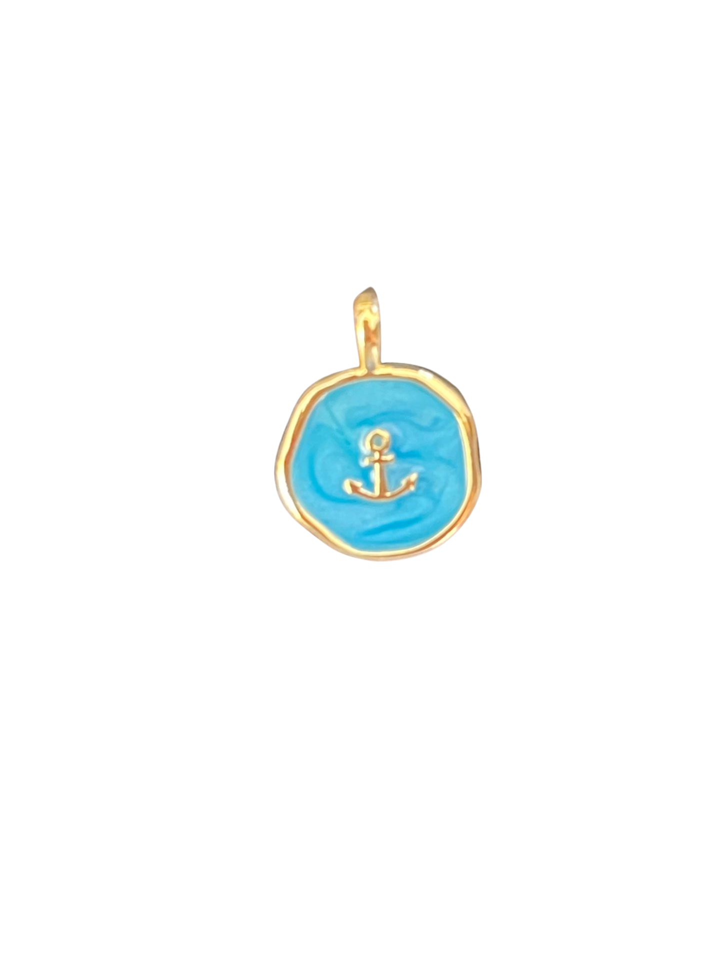 CHARM ANCHOR GP 18KT GOLD BLUE ENAMEL ROUND 18 MM 1 PC