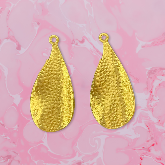 PENDANT DROP GOLD MATTE HAMMERED 32 MM 2 PC