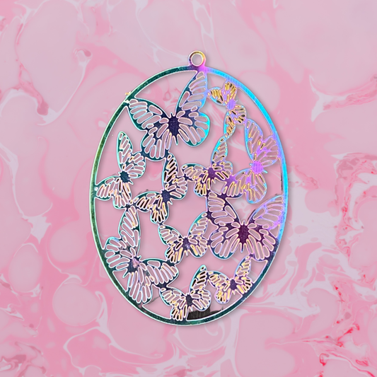 PENDANT OVAL BUTTERFLIES LASER CUT RAINBOW 1 PC