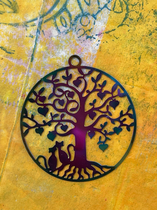 PENDANT CIRCLE WITH TREE OF LIFE  RAINBOW 1 PC