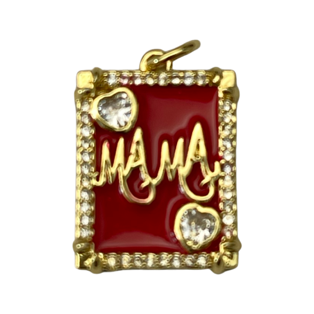 PENDANT MAMA RECTANGLE GP 18KT  RED ENAMEL 1 pc