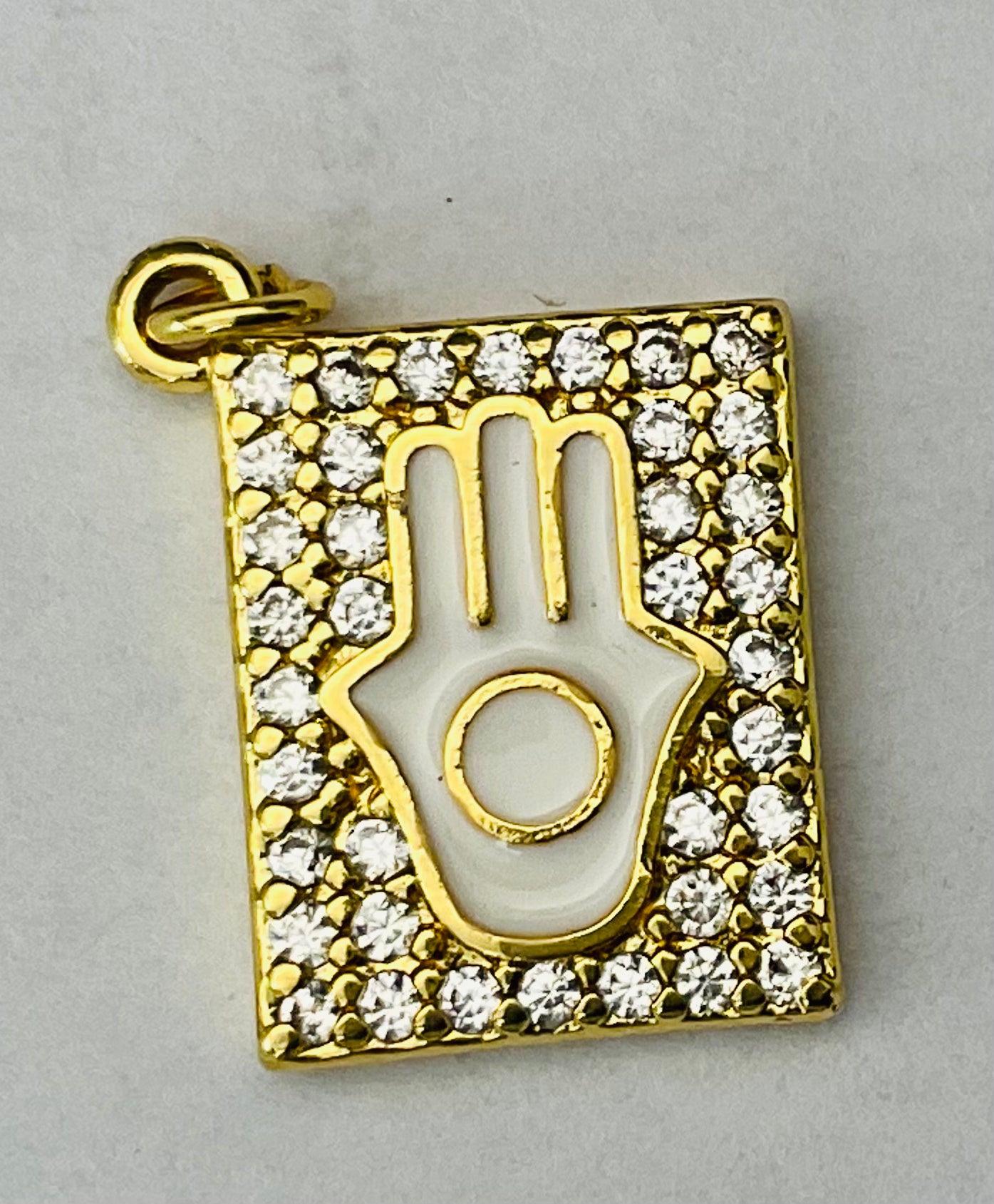 CHARM RECTANGULAR GP 18KT HAMSA PAVE