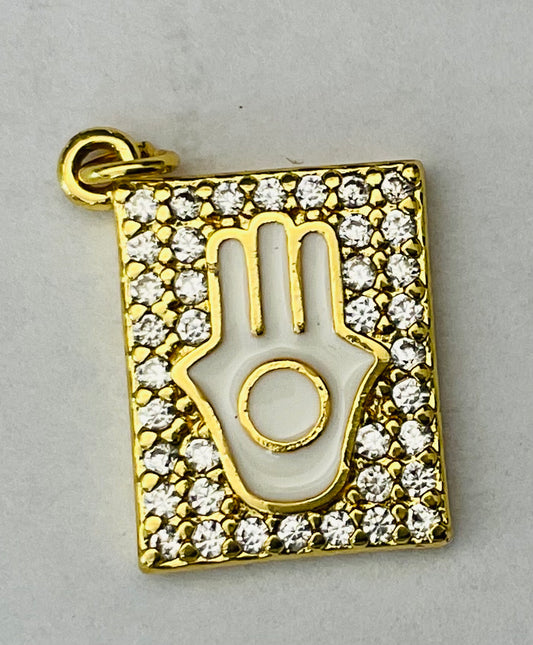 CHARM RECTANGULAR GP 18KT HAMSA PAVE