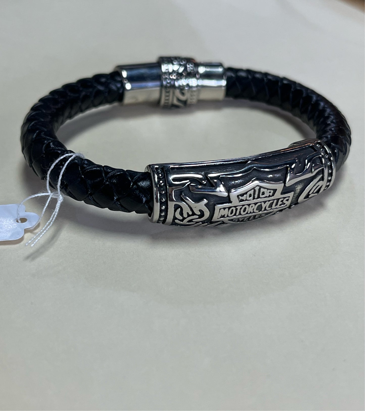 BLACK LEATHER BRACELET WITH SILVER 1 PC