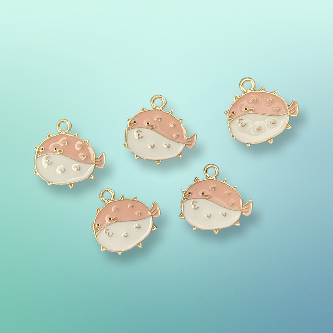 CHARM PINK FISH GOLDPLATE 17MM 5 PC