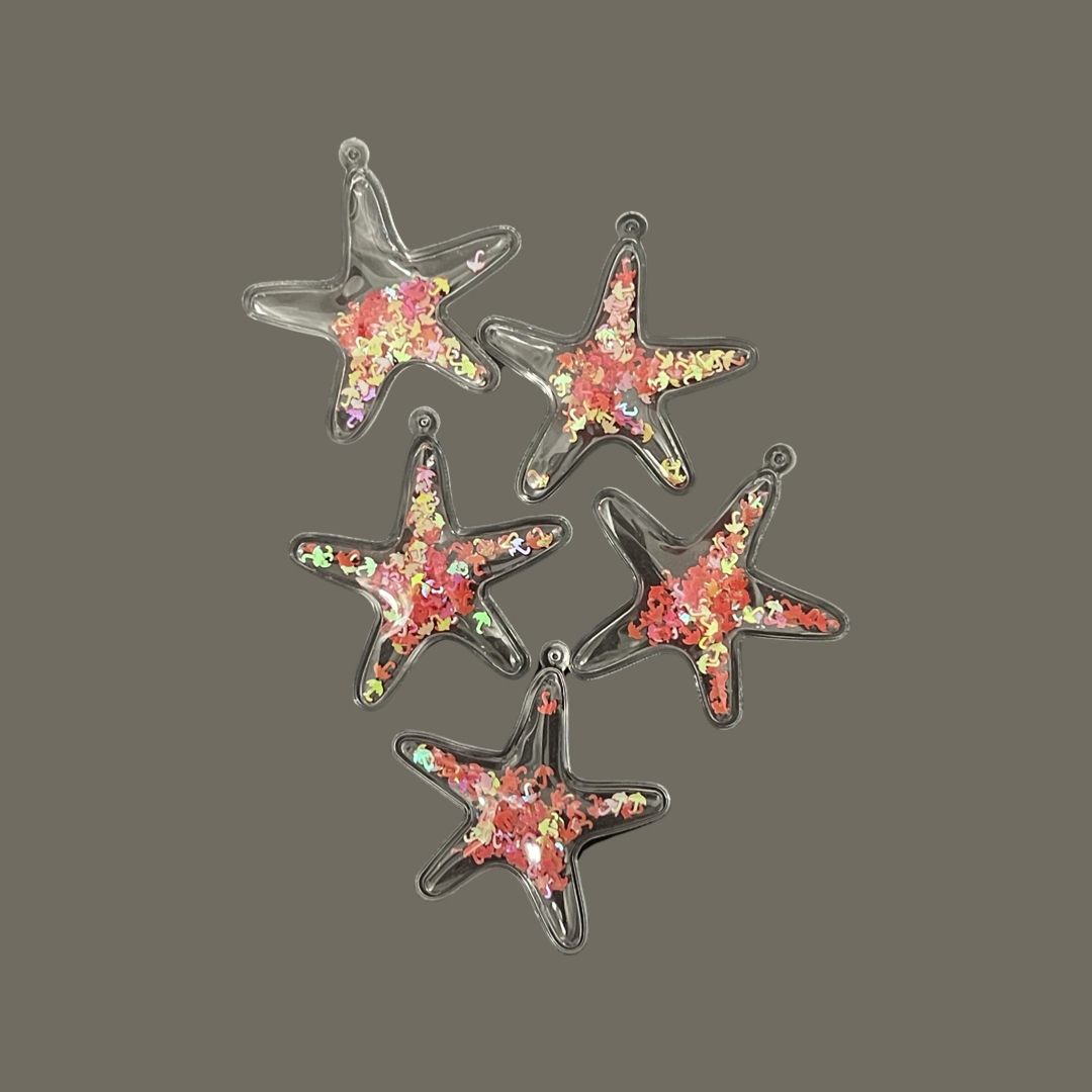 PENDANT STARFISH PLASTIC WITH RED SEQUINS 67MM 5 PC