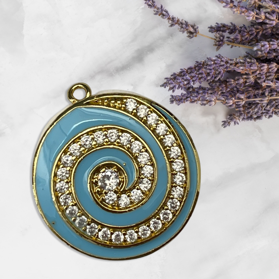 PENDANT ROUND PAVE ENAMEL SPIRAL 24MM  1PC