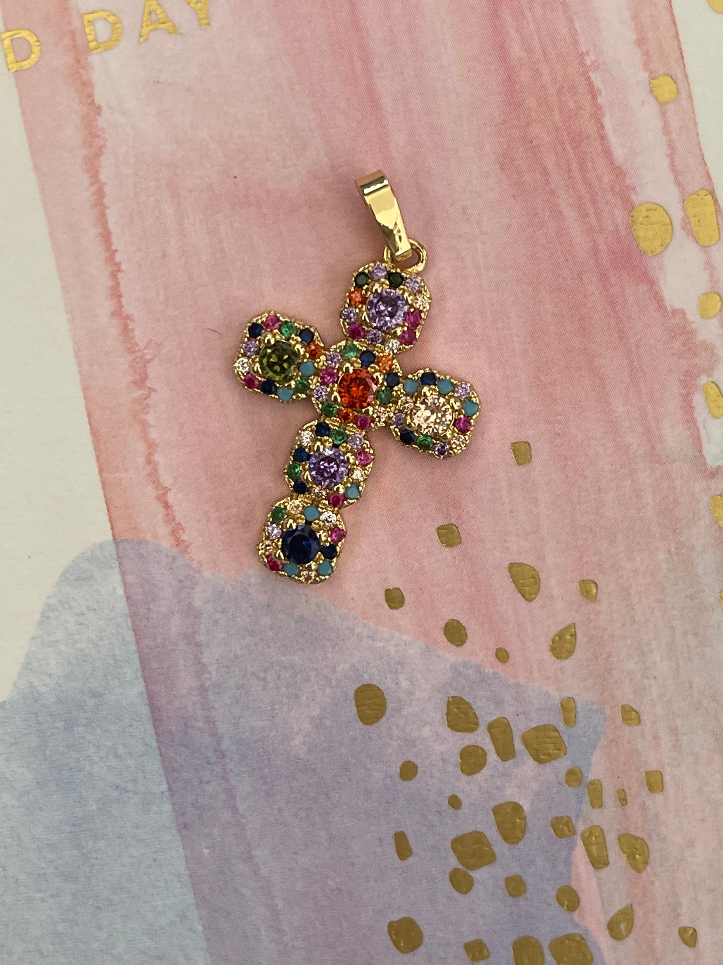 CROSS GOLD PLATE 18 KT WITH ZIRCONIAS MULTI COLOR 1 PC