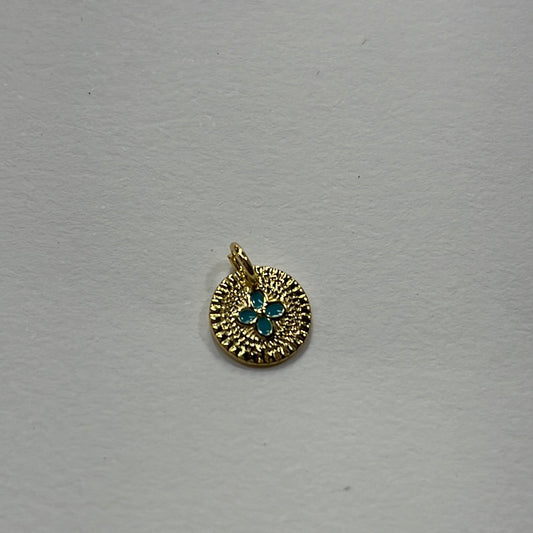 CHARM ROUND PAVE  GP 10MM TURQUOISE  1 PC