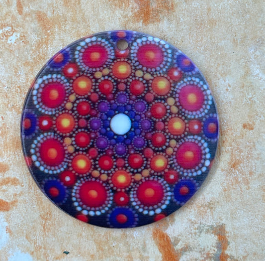 PENDANT RESIN CIRCLE RED MANDALA 40MM 1 PC