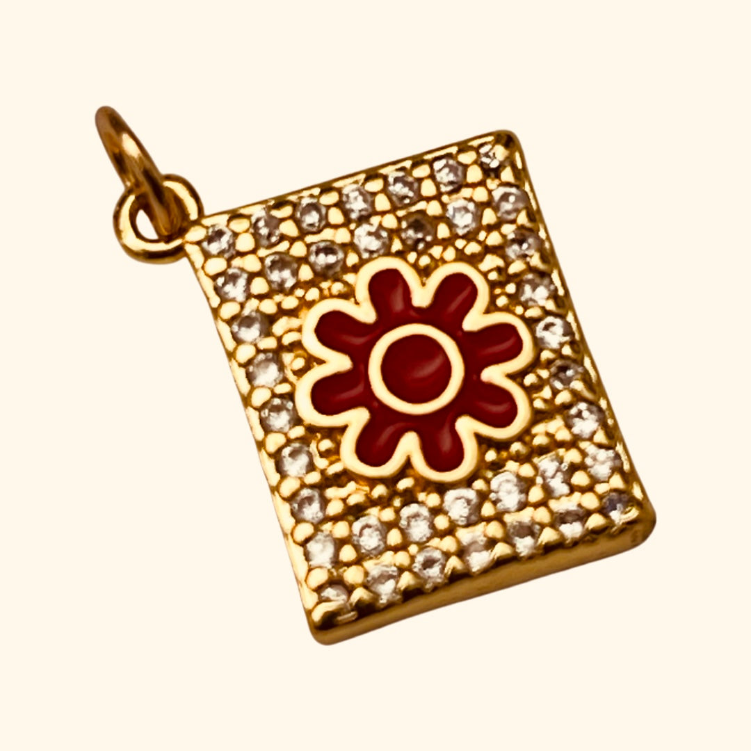 PENDANT RECTANGULAR  FLOWER ENAMEL  GP 18KT MIX COLOR  1 PC