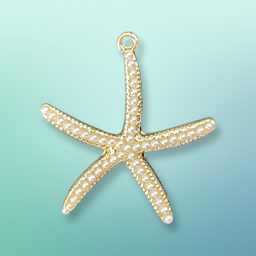 PENDANT STARFISH GP 32MM CUBIERTO CONPERLAS BLANCAS 1 PC