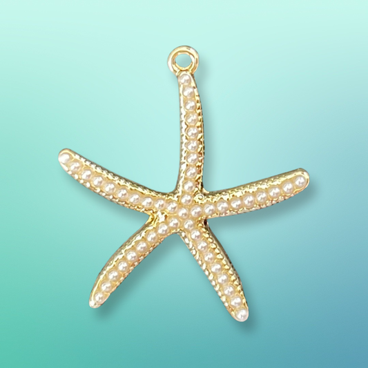 PENDANT STARFISH GP 32MM CUBIERTO CONPERLAS BLANCAS 1 PC