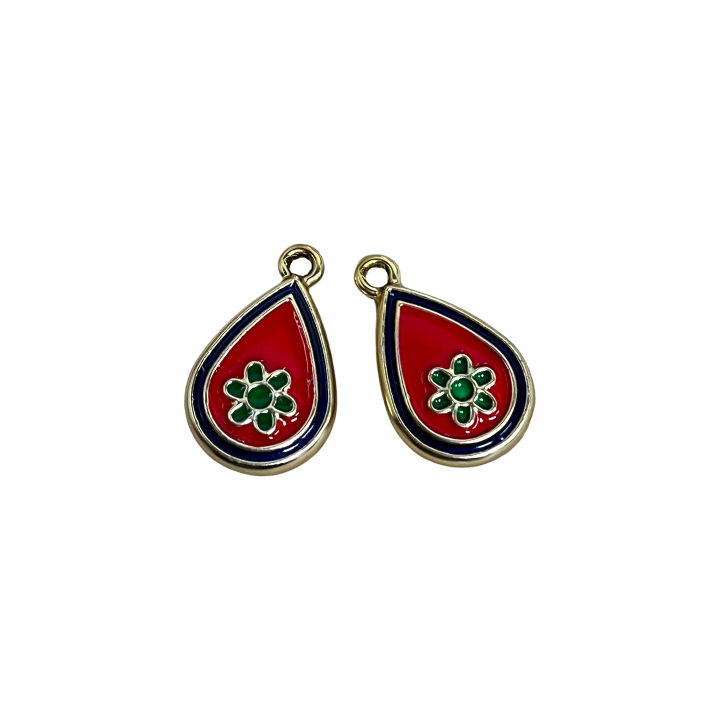 CHARM TEARDROP RED ENAMEL FLOWER GP 19 MM 2 PC