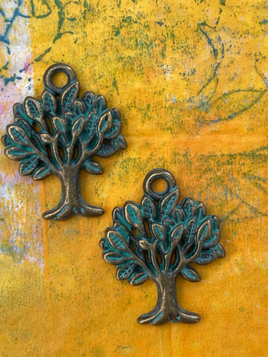 PENDANT TREE OF LIFE GREEN PATINA ANTIQUE BRONZE 22 MM 2PC